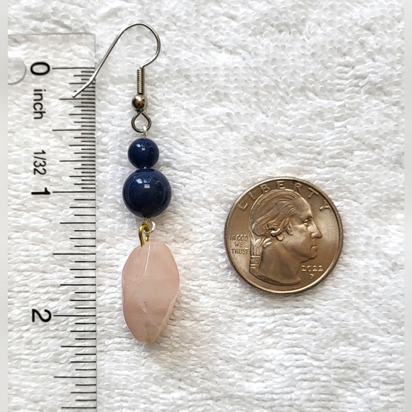 ARTISAN Milky Pink and Vibrant Blue Beaded Statement Dangle Earrings / Pierced - Picture 4 of 5